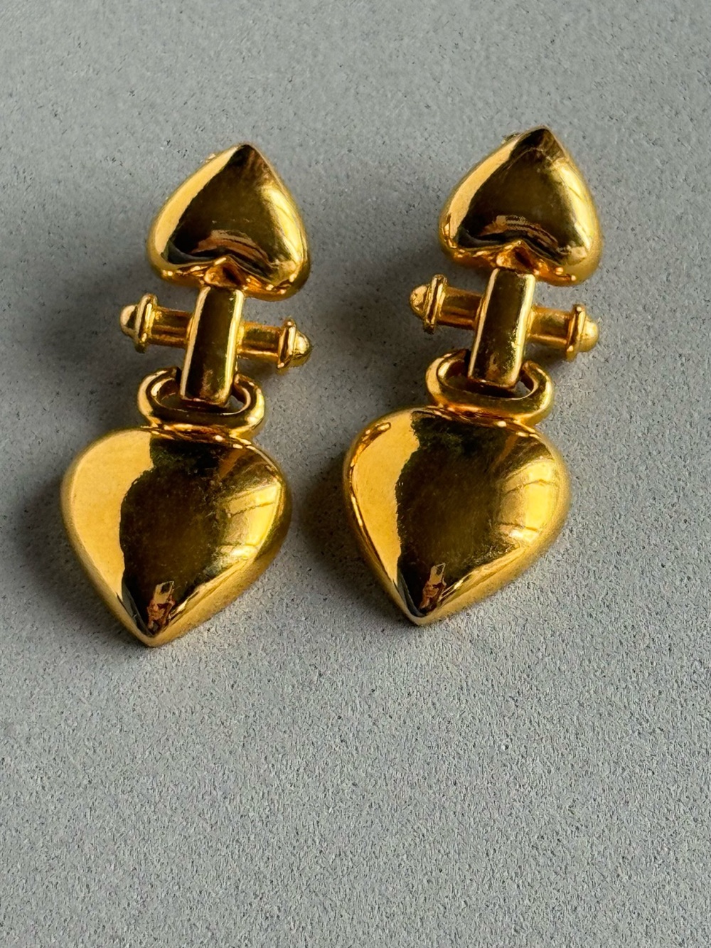 Vintage Givenchy Gold Heart Drop Earrings - Women's Jewelry